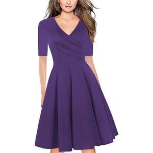 Women's Summer V-Neck Midi Dress Purple S5
